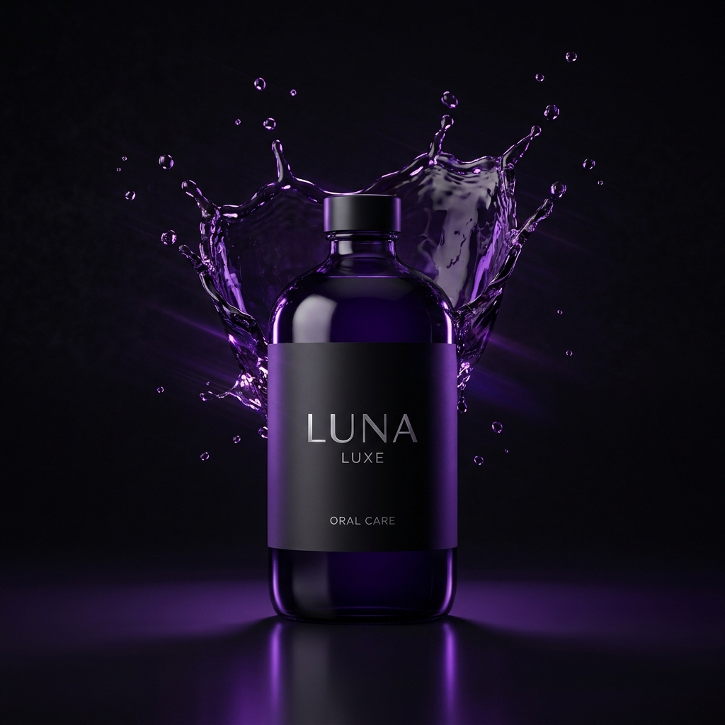 Purple Colour-Correcting Mouthwash - dramatic purple liquid splash on dark background